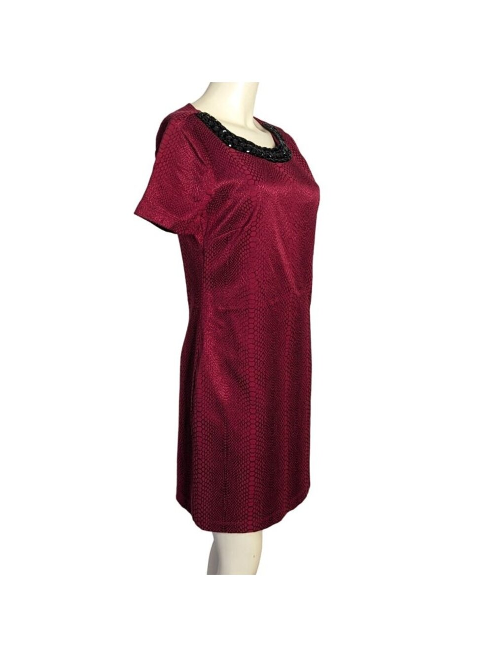 HALO short sleeve red snakeskin beaded neckline sheath career Dress size M - Picture 3 of 11